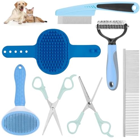 Pet Grooming Kit with Pet Shedding Slicker Brush, Bath Massage for Rabbit, Puppy, Kitten, All Hair Types, Includes Multiple Combinations of Combs and Brushes