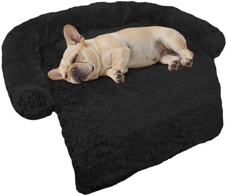 GGIB Calming Dog Bed Fluffy Plush Dog Mat for Furniture Protector with Removable Washable Cover for Large Medium Small Dogs and Cats (Small,Black)