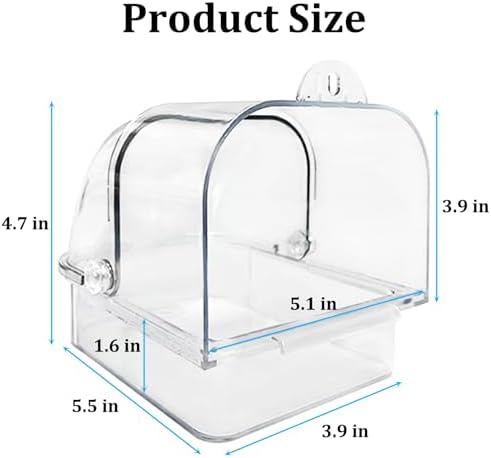 Tfwadmx Bird Cage Bath Hanging Parrot Bath Tub Water Shower Food Feeder Holder Tray Bird Bath Supplies for Small Birds Canary Budgies Cockatiel Lovebirds (Transparent)