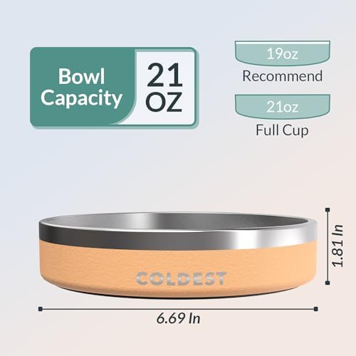Coldest Dog Bowl - Anti Rust Metal, Non Slip, 3 Layers Insulated Stainless Steel Dog Bowls - Spill Proof & Heavy Duty - Water Bowl for Dogs, Cats & Pets, Dish Washer Safe (21 oz, Sahara Tan)