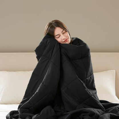 Madison Park Down Alternative Twin Size Blanket for Bed, Satin Trim, Black