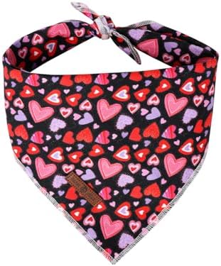 Lionet Paws Valentine Dog Bandana for Small Medium Dogs,Pink Hearts Black Kerchief Washable Dog Triangle Bibs Scarf for Girl or Boy Gift
