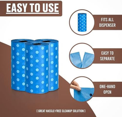 Parisian Pet Ecofriendly Dog Poop Bags Rolls - 160 Count Unscented Poop Bags For Dogs - Leakproof, Extra Thick, 8 Dog Waste Bags Refill Rolls - Polka Dot Blue Doggie Poop Bags - Fits All Dispenser