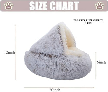 ZaneSun Calming Round Dog Bed & Cat Cave with Hooded Cover, Plush Fluffy Anti-Anxiety Cat Bed, Waterproof Bottom Washable (Coffee, 20x20inch)