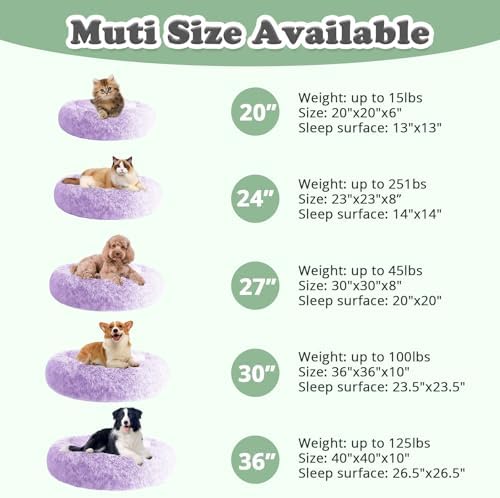 JOLLYVOGUE Dog & Cat Bed, Calming Anti-Anxiety Pet Bed for Small Dogs, Fluffy Donut Cushion for Small and Medium Pets (20")