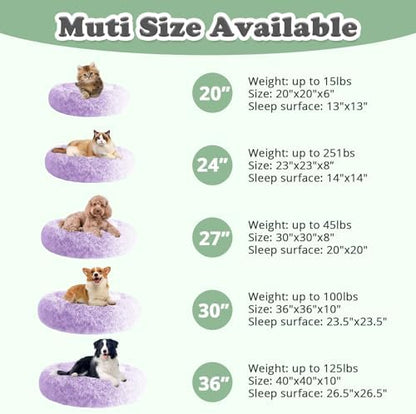 JOLLYVOGUE Dog & Cat Bed, Calming Anti-Anxiety Pet Bed for Small Dogs, Fluffy Donut Cushion for Small and Medium Pets (20")