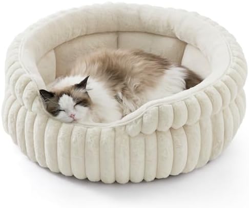 Bedsure ComfyFleece™ Washable Cute Large Cat Bed,Soft Round Puppy Bed,23in