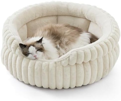 Bedsure ComfyFleece™ Washable Cute Large Cat Bed,Soft Round Puppy Bed,23in