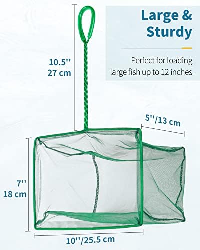 Pawfly Aquarium Fish Net with Braided Metal Handle Square Net with Soft Fine Mesh Sludge Food Residue Wastes Skimming Cleaning Net for Fish Tanks Small Koi Ponds and Pools