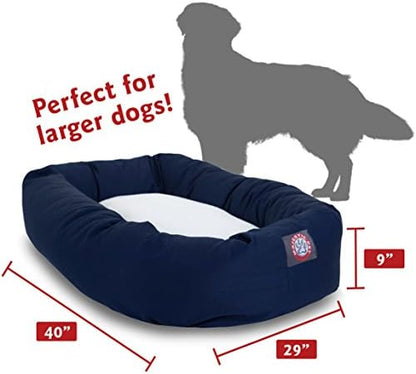 Majestic Pet Sherpa Bagel Dog Bed, 40 Inch Large, Round, Washable, Navy