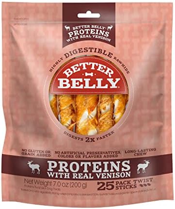 Better Belly Proteins Twist Sticks Highly Digestible Dog Treats, 25 Count