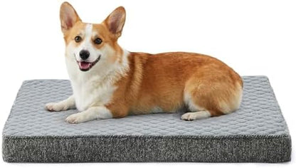 JOEJOY Orthopedic Medium Dog Bed, Washable Dog Crate Bed Medium Sized with Removable Cover, Egg Memory Foam Pet Beds, Light Grey, 29"x18"