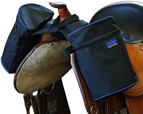 TrailMax Horse Horn Bags for Trail Riding – Medium & Large Western Saddle Horn Bags for Horses & Mules, Insulated Trail Gear with Secure Fit & Grab-and-Go Liners, Medium, Black with Blue Piping