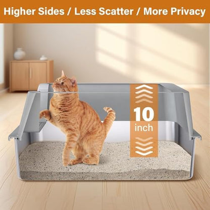 XL Stainless Steel Litter Box with Lid, Extra Large Cat Litter Box