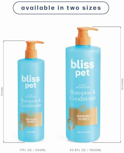 Bliss Pet Manuka Honey Dog Shampoo Conditioner and Detangler, 17 Fl Oz