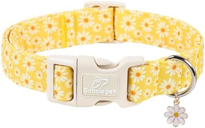 Yellow Daisy Dog Collar Cute Summer Dog Collars for Large Dogs - Lightweight Adjustable Girly Floral Female Dogs Everyday Collar with Safety Buckle L