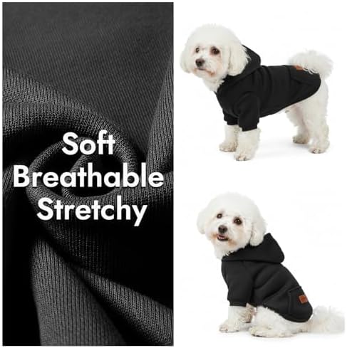 2 Pack Dog Hoodie Warm Hood Dog Sweater Cold Weather Small Dogs Sweatshirt Comfort Pet Clothes for Small Medium Dogs with Pockets (Black+Grey, M (Back: 11.4", Chest: 16.9"))