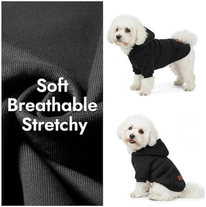 2 Pack Dog Hoodie Warm Hood Dog Sweater Cold Weather Small Dogs Sweatshirt Comfort Pet Clothes for Small Medium Dogs with Pockets (Black+Grey, M (Back: 11.4", Chest: 16.9"))
