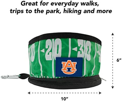Pets First NCAA Auburn Tigers Collapsible Dog Travel Bowl, Food and Water Bowl for Dogs & Cats. Lightweight Leak-Proof Pet Bowl for Travel with Football Field & Pebble-Grain Design