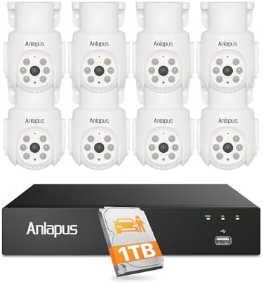 Anlapus 5MP Wired Security Camera System, 8pcs 1080P 360°View Pan/Tilt Cams