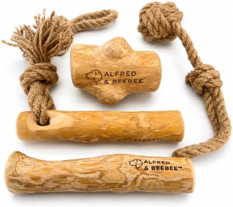 Natural Coffee Wood Slow Chew Dog Toys, 4 Pack, S-M
