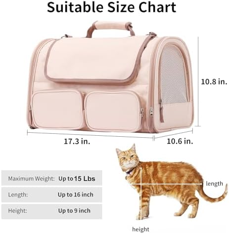 FUKUMARU Cat Carrier, Airline Approved Dog Carrier with Rollable Cover