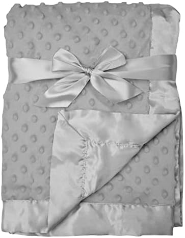 American Baby Company Heavenly Soft Chenille Receiving Blanket (30" x 40"), 2-Layer Design with Minky Dot & Silky Satin, Gray, for Boys and Girls