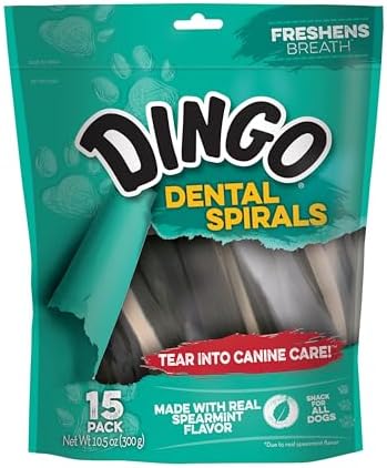 Dingo Dental Spirals Dog Treats With Real Spearmint Flavor, 15 Count