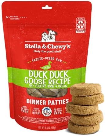 Stella & Chewy's Freeze-Dried Raw Dinner Patties - Duck Duck Goose Recipe - High Protein Grain-Free Puppy & Dog Food - Perfect For Picky Eaters - 5.5 oz