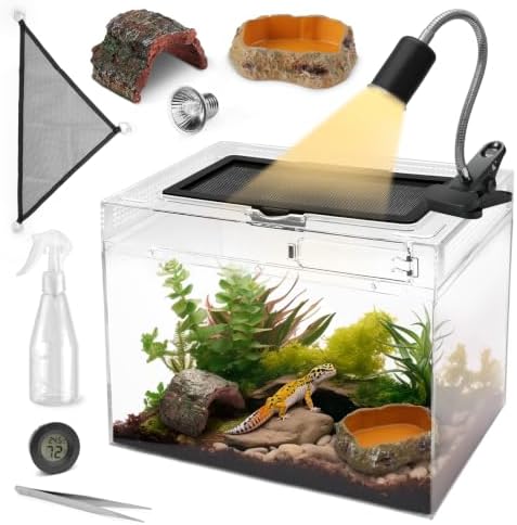 AZV Reptile Tank Starter Kit,8 Piece Escape Proof Hermit Crab Cage Large
