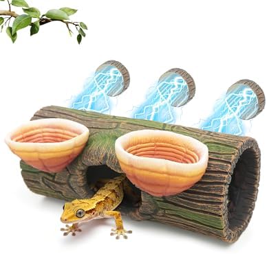 REPTITRIP 2 in 1 Magnetic Crested Gecko Hide, Reptile Hideout & Water Dish Food Bowl, Resin Hollow Log Cave, Reptile & Amphibian Habitat Hideouts
