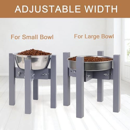 Elevated Dog Bowl Stand Adjustable Dog Food Holder 10”H Medium Grey