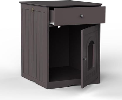 Large Wood House for Cats Litter Box Enclosure Furniture Hidde Out Box with Cabinet Drawer Indoor Pet House Side Table Wooden Crate (Brown)