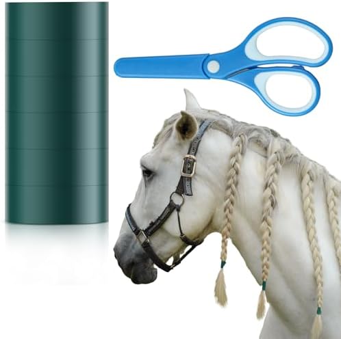 Fullhawl 7 Pcs Horse Mane Braiding Set 6 Safe and Secure Horse Mane Braiding Tape and Blunt Tip Scissors Not Harm Hair for Fix Horse Mane Horse Breeders