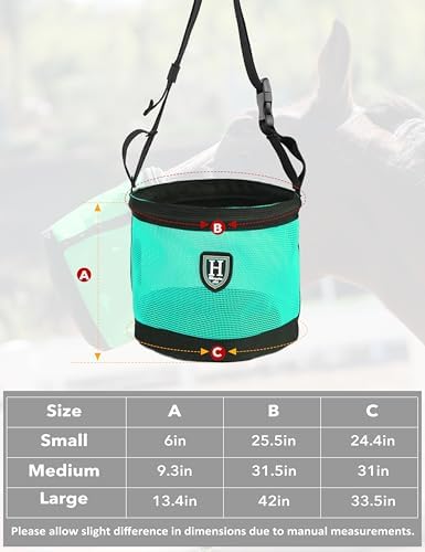 Harrison Howard Horse Muzzle Feed Bag Nylon Mesh Grain Feed Bag with Padded Neck Strap Adjustable Belt Mint Medium