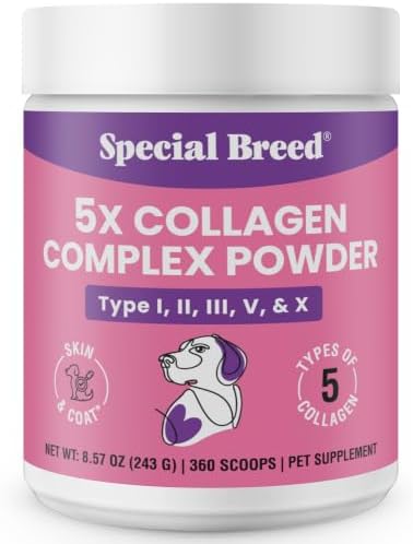 Premium 5X Collagen Powder for Dogs - Types I, II, III, V & X - Skin, Join, Gut & Coat Support - Collagen Powder with Bamboo & Vitamin C, 180 Scoops 8.57 oz
