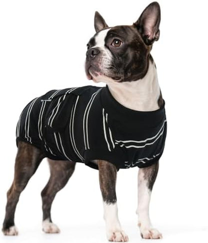 Kuoser Dog Surgery Recovery Suit, Soft Breathable Dog Recovery Suit for Female Spay Male Nueuter, Anti Licking Puppy Onesie Pet Surgical Suit for Dogs Abdominal Wounds Skin Disease, Black Strips M