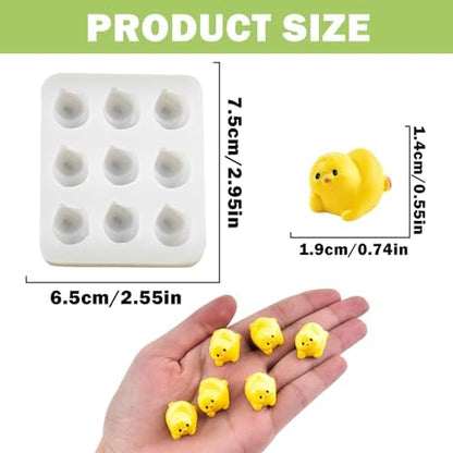 Cute Tiny Chicken Figurines Silicone Mold Micro Dollhouse Animal Epoxy Casting Mold for DIY Resin Art Fairy Garden Miniatures Landscape Crafts Decor(9-Cavity)