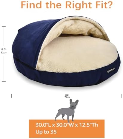 AmazonBasics Anti-Anxiety Calming Burrow Pet Cave Bed for Small and Medium Dogs, with Removable Nesting Cave Cover, Fits up to 35lbs Pets, 30 x 30 x 12.5 inches, Blue
