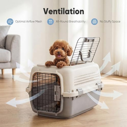 DUMOS 23" Hard-Sided Pet Carrier for Small Pets, 2 Door Cat Carrier, Beige