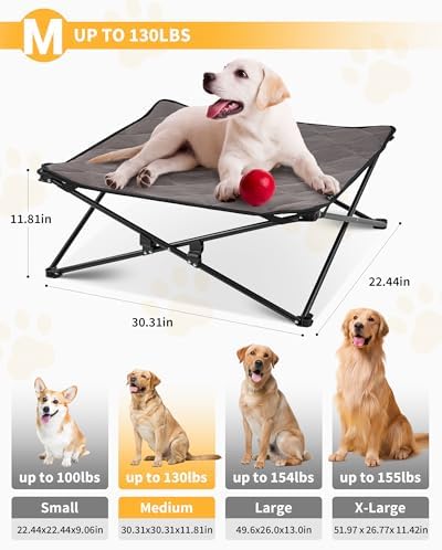 KingCamp Elevated Dog Bed for Medium Dogs, Raised Outdoor Indoor Portable Cooling Cot Lifted Pet Hammock off Ground with Washable Breathable Mesh & Frame with Non Slip Foot for Camping Backyard, Black