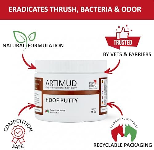 Artimud - Horse Hoof Putty | Thrush Treatment | 26.5 oz (750g) | Eucalyptus Horse Hoof Clay | Equine Frog & Sole Protection | Red Horse Products | Natural Hoof Mud | Non-caustic | All Equines
