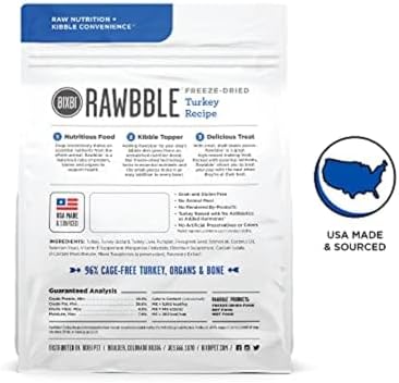 BIXBI Liberty Freeze-Dried Dog Food Topper & Treats, Turkey – 96% Meat & Organs, No Refrigeration – USA Made, 4.5 oz