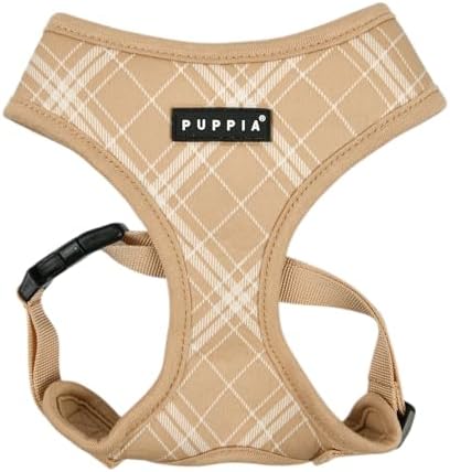 Puppia Corwin Dog Harness A (Over-The-Head) Fashionable Checkered Pattern Spring Summer Harness for Small and Medium Dogs, Beige, Medium