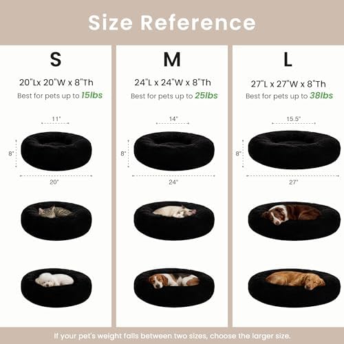 Love's cabin Calming Cat Bed for Indoor Cats, Anti-Anxiety Donut Round Dog Bed,Fluffy Faux Fur Washable Pet Bed for Small Medium Dogs and Cats, Black, 24in