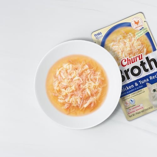 INABA Churu Broth for Cats, Side Dish Pouch, 1.4 Ounces per Pouch, 12 Pouches, Chicken Recipe