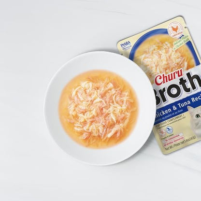 INABA Churu Broth for Cats, Side Dish Pouch, 1.4 Ounces per Pouch, 12 Pouches, Chicken Recipe
