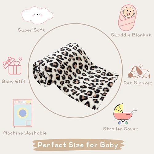 Yurhap Leopard Print Baby Blanket Fleece Baby Blankets for Boys Girls, Ultra Soft Cozy Fluffy Infant Toddler Newborn Receiving Blankets for Crib Stroller, 30"x40", Cream