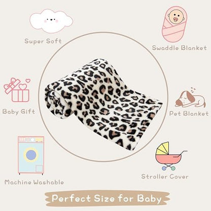 Yurhap Leopard Print Baby Blanket Fleece Baby Blankets for Boys Girls, Ultra Soft Cozy Fluffy Infant Toddler Newborn Receiving Blankets for Crib Stroller, 30"x40", Cream