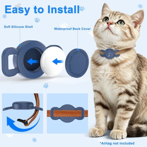 Airtag Collar Holder for Cats or Small Dogs, Waterproof, 1 Pack Navy Blue